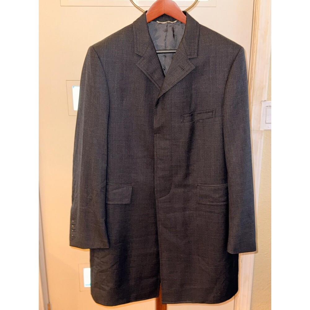 Thom Browne Coat Mens 40 Gray Wool Trench Slim Fit Single Breasted Lined Pockets